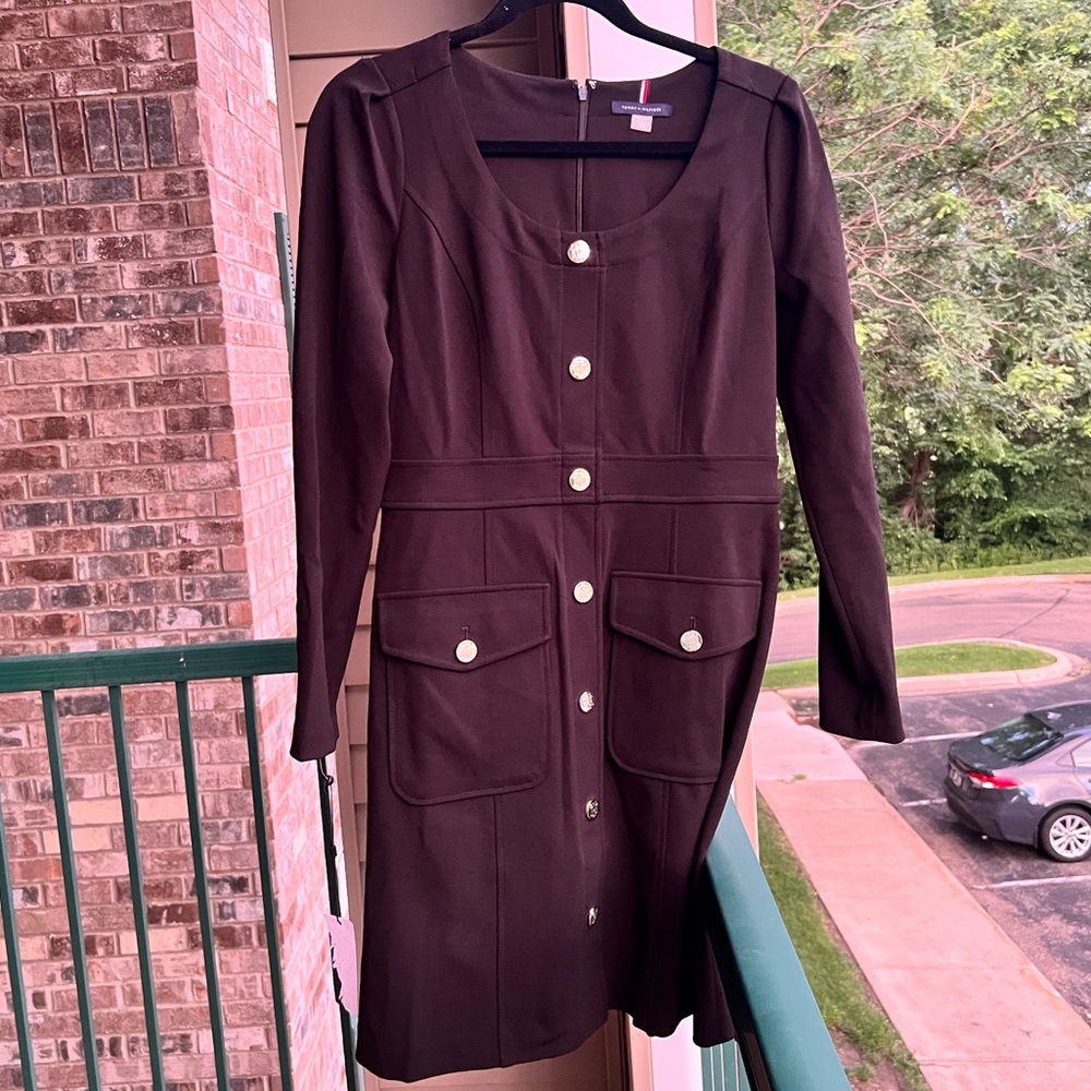 🆕 Tommy Hilfiger Black Women’s Scoop-Neck Scuba Crepe Office Dinner Dress Size 6 - Picture 5 of 16
